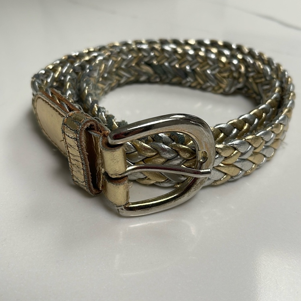 VTG Gold and silver tone braided leather belt (25 in)